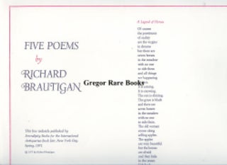 Item #20945 Five Poems: Broadside. Broadside Poems, Richard Brautigan