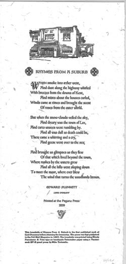 Item #24800 Plunkett, Edward (Lord Dunsany). Broadside Poem.